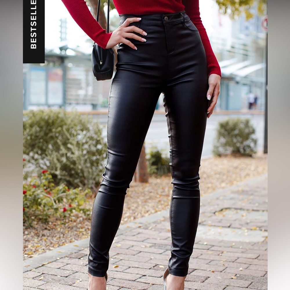 Black faux leather high waist pants